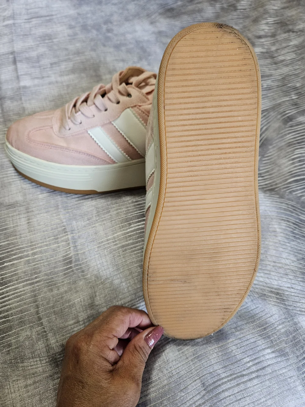 Madden Girl Pink Platform Sneakers with White Stripes